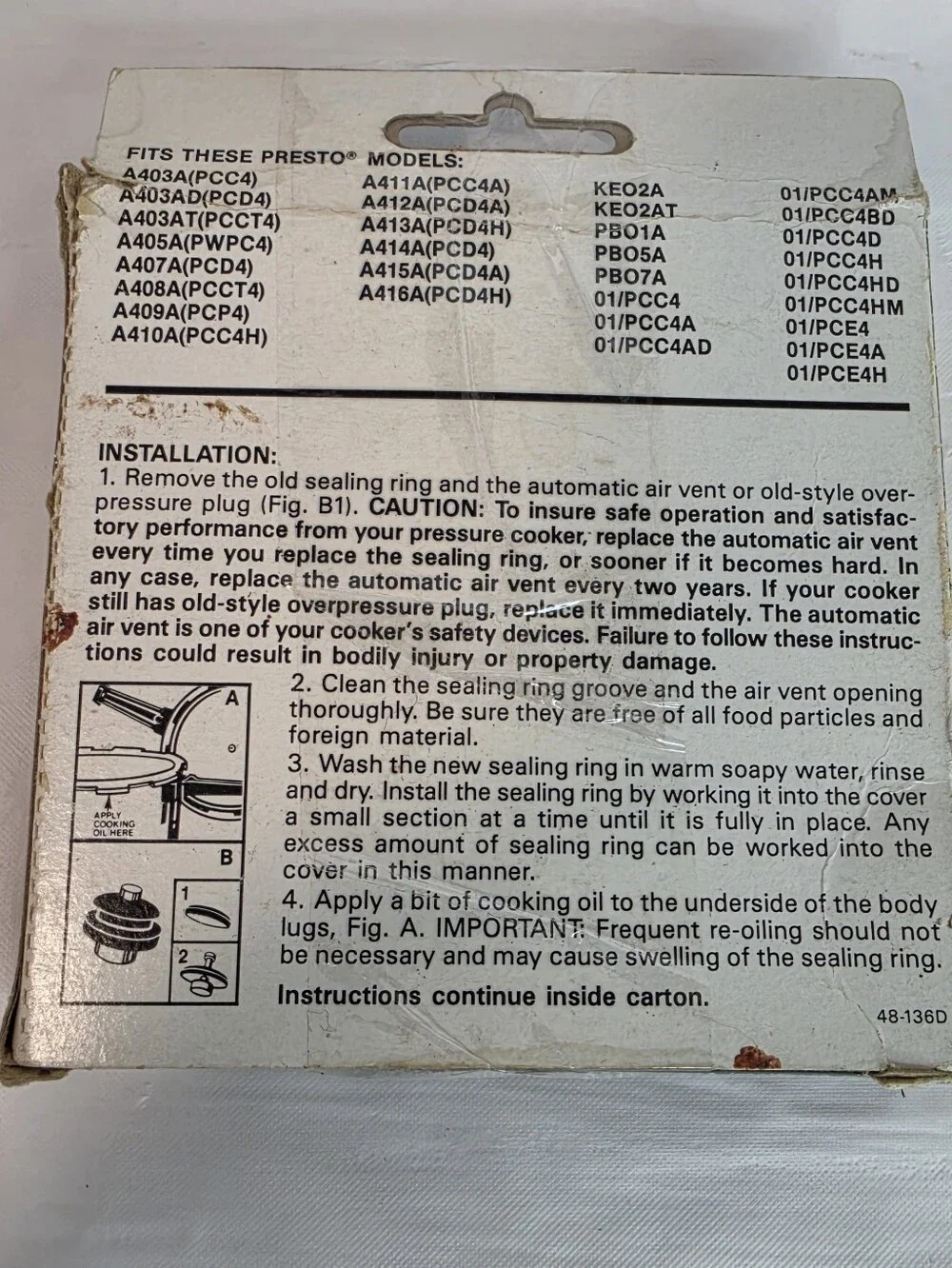 VTG (1983) Original Presto Pressure Cooker Sealing Ring (Part #1071) 33013.